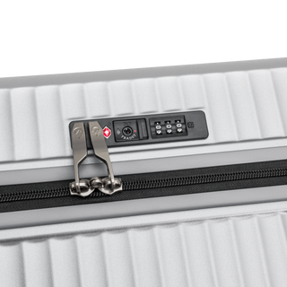 North Pioneer Superb Kabinväska 55 cm - Silver hårdskal med vågmönster – teleskophandtag i kopparfärg och 360° hjul för smidig manövrering och stilren design fotad mot en vit bakgrund 