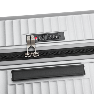 North Pioneer Superb Mellanstor Resväska 66 cm - Silver hårdskal med vågmönster – teleskophandtag i kopparfärg och 360° hjul för smidig manövrering och stilren design fotad mot en vit bakgrund 