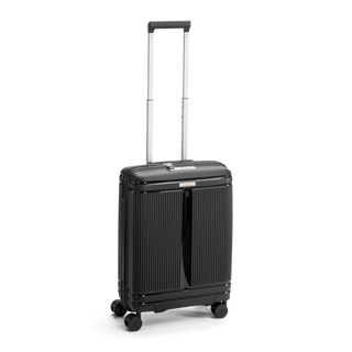 North Pioneer New York Kabinväska 55 cm - Svart hårdskal med vågmönster – teleskophandtag i kopparfärg och 360° hjul för smidig manövrering och stilren design fotad mot en vit bakgrund 
