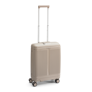 North Pioneer New York Kabinväska 55 cm - Beige hårdskal med vågmönster – teleskophandtag i kopparfärg och 360° hjul för smidig manövrering och stilren design fotad mot en vit bakgrund 