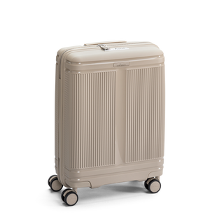 North Pioneer New York Kabinväska 55 cm - Beige hårdskal med vågmönster – teleskophandtag i kopparfärg och 360° hjul för smidig manövrering och stilren design fotad mot en vit bakgrund 