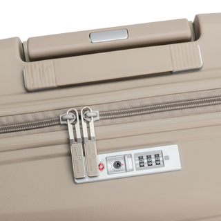 North Pioneer New York Kabinväska 55 cm - Beige hårdskal med vågmönster – teleskophandtag i kopparfärg och 360° hjul för smidig manövrering och stilren design fotad mot en vit bakgrund 