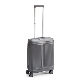 North Pioneer New York Kabinväska 55 cm - Grå hårdskal med vågmönster – teleskophandtag i kopparfärg och 360° hjul för smidig manövrering och stilren design fotad mot en vit bakgrund 