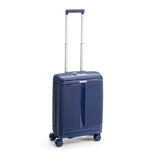 North Pioneer New York Kabinväska 55 cm - Marinblå hårdskal med vågmönster – teleskophandtag i kopparfärg och 360° hjul för smidig manövrering och stilren design fotad mot en vit bakgrund 