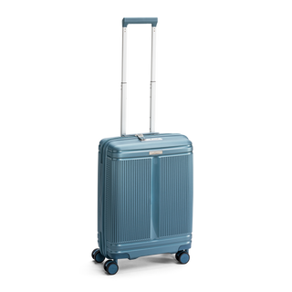 North Pioneer New York Kabinväska 55 cm - Petrolblå hårdskal med vågmönster – teleskophandtag i kopparfärg och 360° hjul för smidig manövrering och stilren design fotad mot en vit bakgrund 