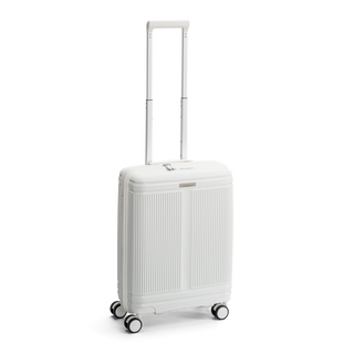 North Pioneer New York Kabinväska 55 cm - Vit hårdskal med vågmönster – teleskophandtag i kopparfärg och 360° hjul för smidig manövrering och stilren design fotad mot en vit bakgrund 
