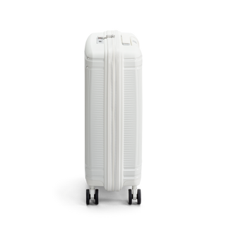 North Pioneer New York Kabinväska 55 cm - Vit hårdskal med vågmönster – teleskophandtag i kopparfärg och 360° hjul för smidig manövrering och stilren design fotad mot en vit bakgrund 