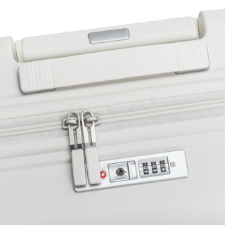North Pioneer New York Kabinväska 55 cm - Vit hårdskal med vågmönster – teleskophandtag i kopparfärg och 360° hjul för smidig manövrering och stilren design fotad mot en vit bakgrund 