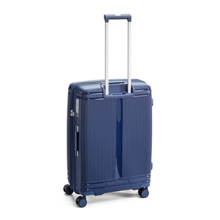 North Pioneer New York Mellanstor Resväska 67 cm - Marinblå hårdskal med vågmönster – teleskophandtag i kopparfärg och 360° hjul för smidig manövrering och stilren design fotad mot en vit bakgrund 