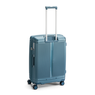 North Pioneer New York Mellanstor Resväska 67 cm - Petrolblå hårdskal med vågmönster – teleskophandtag i kopparfärg och 360° hjul för smidig manövrering och stilren design fotad mot en vit bakgrund 