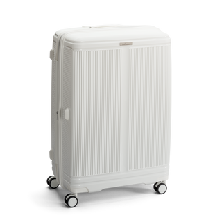 North Pioneer New York Stor Resväska 77 cm - Vit hårdskal med vågmönster – teleskophandtag i silvrigfärg och 360° hjul för smidig manövrering och stilren design fotad mot en vit bakgrund 