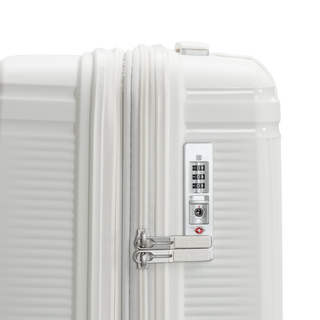 North Pioneer New York Stor Resväska 77 cm - Vit hårdskal med vågmönster – teleskophandtag i silvrigfärg och 360° hjul för smidig manövrering och stilren design fotad mot en vit bakgrund 