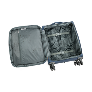 North Pioneer Gate Kabinväska 55 cm - Marinblå teleskophandtag, 360° hjul och TSA-lås – idealisk för resor och handbagage. Fotad mot en vit bakgrund 