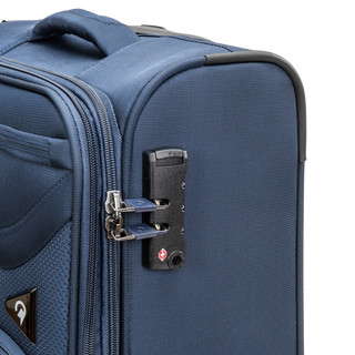 North Pioneer Gate Kabinväska 55 cm - Marinblå teleskophandtag, 360° hjul och TSA-lås – idealisk för resor och handbagage. Fotad mot en vit bakgrund 