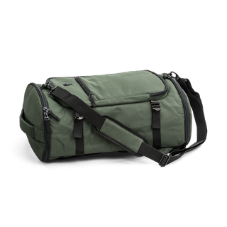 North Pioneer Flygduffelväska 38L - Grön cylindrisk ryggsäck med flera fack, dragkedjor och justerbara axelremmar – perfekt som duffelbag för resa eller träning.