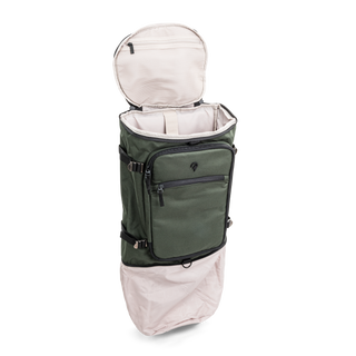 North Pioneer Flygduffelväska 38L - Grön cylindrisk ryggsäck med flera fack, dragkedjor och justerbara axelremmar – perfekt som duffelbag för resa eller träning.