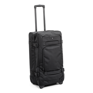 Svart duffel trolley 69 cm med teleskophandtag från North pioneer, stora hjul och frontficka – mjuk resväska i tyg med kompressionsremmar och robust bärhandtag