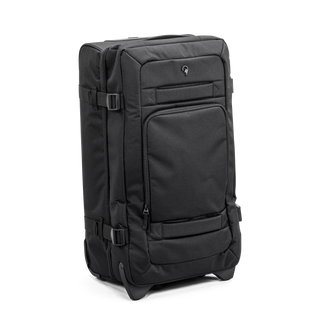 Svart duffel trolley 69 cm med teleskophandtag från North pioneer, stora hjul och frontficka – mjuk resväska i tyg med kompressionsremmar och robust bärhandtag