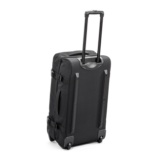 Svart duffel trolley 69 cm med teleskophandtag från North pioneer, stora hjul och frontficka – mjuk resväska i tyg med kompressionsremmar och robust bärhandtag