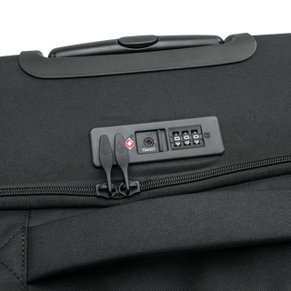 Svart duffel trolley 69 cm med teleskophandtag från North pioneer, stora hjul och frontficka – mjuk resväska i tyg med kompressionsremmar och robust bärhandtag