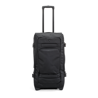 Svart duffel trolley 69 cm med teleskophandtag från North pioneer, stora hjul och frontficka – mjuk resväska i tyg med kompressionsremmar och robust bärhandtag
