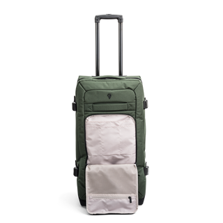 Grön duffel trolley 69 cm med teleskophandtag från North pioneer, stora hjul och frontficka – mjuk resväska i tyg med kompressionsremmar och robust bärhandtag