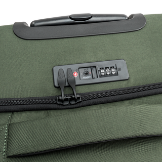 Grön duffel trolley 69 cm med teleskophandtag från North pioneer, stora hjul och frontficka – mjuk resväska i tyg med kompressionsremmar och robust bärhandtag