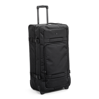 Svart duffel trolley 80 cm med teleskophandtag från North pioneer, stora hjul och frontficka – mjuk resväska i tyg med kompressionsremmar och robust bärhandtag