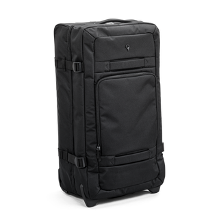 Svart duffel trolley 80 cm med teleskophandtag från North pioneer, stora hjul och frontficka – mjuk resväska i tyg med kompressionsremmar och robust bärhandtag