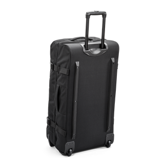 Svart duffel trolley 80 cm med teleskophandtag från North pioneer, stora hjul och frontficka – mjuk resväska i tyg med kompressionsremmar och robust bärhandtag