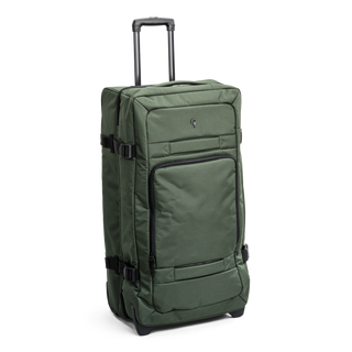 Grön  duffel trolley 80 cm med teleskophandtag från North pioneer, stora hjul och frontficka – mjuk resväska i tyg med kompressionsremmar och robust bärhandtag