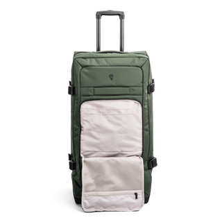 Grön  duffel trolley 80 cm med teleskophandtag från North pioneer, stora hjul och frontficka – mjuk resväska i tyg med kompressionsremmar och robust bärhandtag