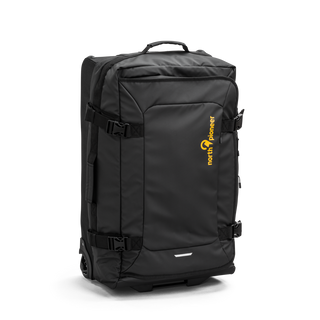 North Pioneer duffel trolley 74 cm i svart med teleskophandtag, hjul och kompressionsremmar – slitstark mjuk resväska med logotyp i gult