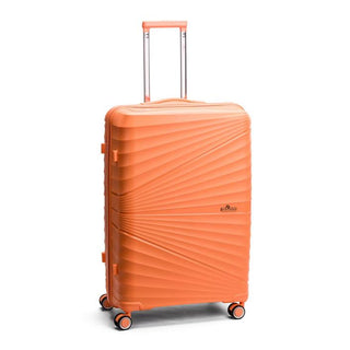 North Pioneer CPH Stor Resväska 76 cm - Orange hårdskal med vågmönster – teleskophandtag i kopparfärg och 360° hjul för smidig manövrering och stilren design fotad mot en vit bakgrund 