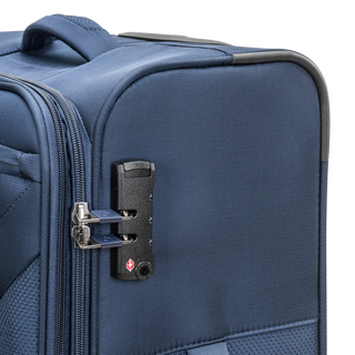 North Pioneer Gate Mellanstor Resväska 68 cm - Marinblå teleskophandtag, 360° hjul och TSA-lås – idealisk för resor och handbagage. Fotad mot en vit bakgrund 