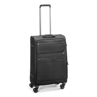 North Pioneer Gate Mellanstor Resväska 68 cm - Svart  teleskophandtag, 360° hjul och TSA-lås – idealisk för resor och handbagage. Fotad mot en vit bakgrund 