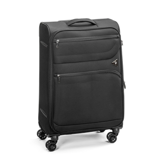 North Pioneer Gate Mellanstor Resväska 68 cm - Svart  teleskophandtag, 360° hjul och TSA-lås – idealisk för resor och handbagage. Fotad mot en vit bakgrund 