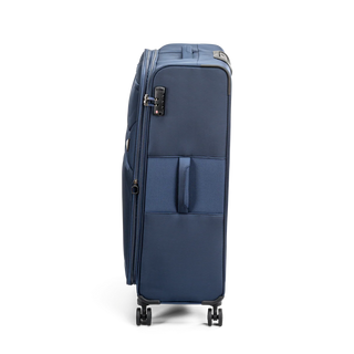 North Pioneer Gate Stor Resväska 80 cm - Marinblå teleskophandtag, 360° hjul och TSA-lås – idealisk för resor och handbagage. Fotad mot en vit bakgrund 