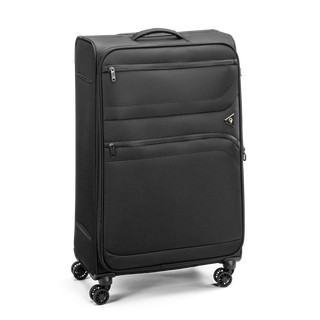 North Pioneer Gate Stor Resväska 80 cm - Svart  teleskophandtag, 360° hjul och TSA-lås – idealisk för resor och handbagage. Fotad mot en vit bakgrund 
