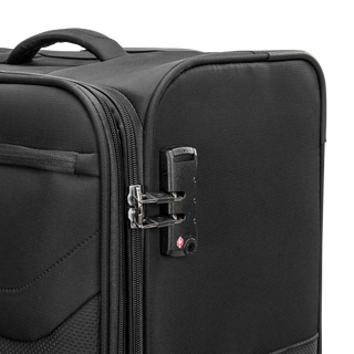 North Pioneer Gate Stor Resväska 80 cm - Svart  teleskophandtag, 360° hjul och TSA-lås – idealisk för resor och handbagage. Fotad mot en vit bakgrund 