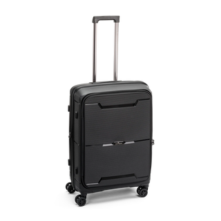 North Pioneer  HKG Mellanstor Resväska 67 cm - Svart  hård med räfflad yta, teleskophandtag, 360° hjul och TSA-lås – idealisk för resor och handbagage.