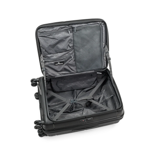 North Pioneer  HKG Mellanstor Resväska 67 cm - Svart  hård med räfflad yta, teleskophandtag, 360° hjul och TSA-lås – idealisk för resor och handbagage.