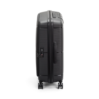 North Pioneer  HKG Mellanstor Resväska 67 cm - Svart  hård med räfflad yta, teleskophandtag, 360° hjul och TSA-lås – idealisk för resor och handbagage.