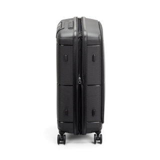 North Pioneer  HKG Mellanstor Resväska 67 cm - Svart  hård med räfflad yta, teleskophandtag, 360° hjul och TSA-lås – idealisk för resor och handbagage.
