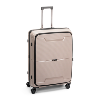 North Pioneer  HKG Stor Resväska 79 cm - Champange  med räfflad yta, teleskophandtag, 360° hjul och TSA-lås – idealisk för resor och handbagage.