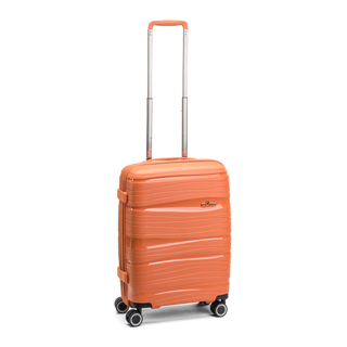 North Pioneer OSL Mellanstor Resväska 67 cm - Orange hårdskal med vågmönster – teleskophandtag i kopparfärg och 360° hjul för smidig manövrering och stilren design