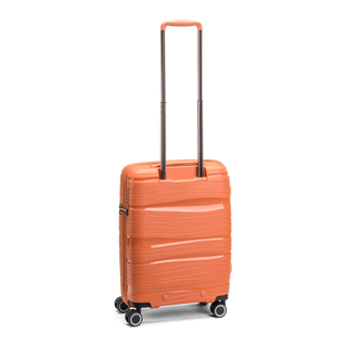 North Pioneer OSL Mellanstor Resväska 67 cm - Orange hårdskal med vågmönster – teleskophandtag i kopparfärg och 360° hjul för smidig manövrering och stilren design