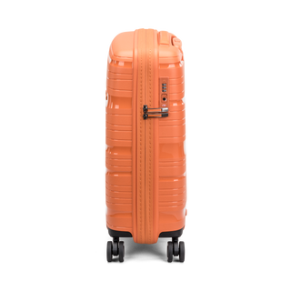 North Pioneer OSL Mellanstor Resväska 67 cm - Orange hårdskal med vågmönster – teleskophandtag i kopparfärg och 360° hjul för smidig manövrering och stilren design
