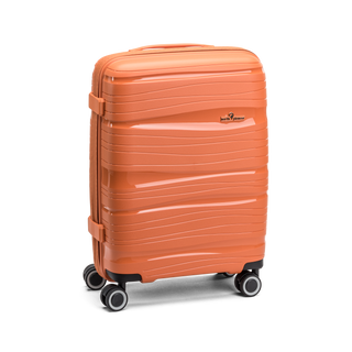 North Pioneer OSL Mellanstor Resväska 67 cm - Orange hårdskal med vågmönster – teleskophandtag i kopparfärg och 360° hjul för smidig manövrering och stilren design