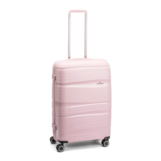 North Pioneer OSL Mellanstor Resväska 67 cm - Rosa hårdskal med vågmönster – teleskophandtag i kopparfärg och 360° hjul för smidig manövrering och stilren design
